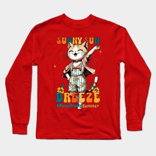 Sunny Cat Summer Delight - Embrace the Relaxing Breeze Long Sleeve T-Shirt